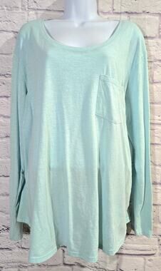 A.N.A. Light Blue Slub Knit T Shirt XXL Plus Lightweight Soft Long Sleeves
